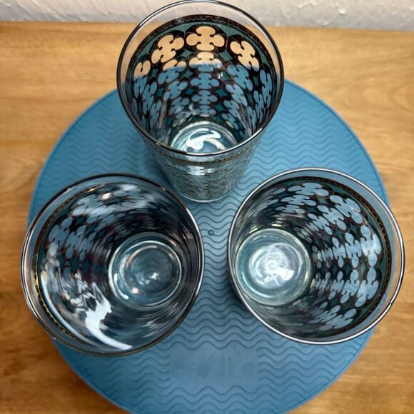 Set Of 3 Vtg MCM Pasinski Washington Highball Glasses 22k Gold & Turquoise EUVC - Picture 10 of 14